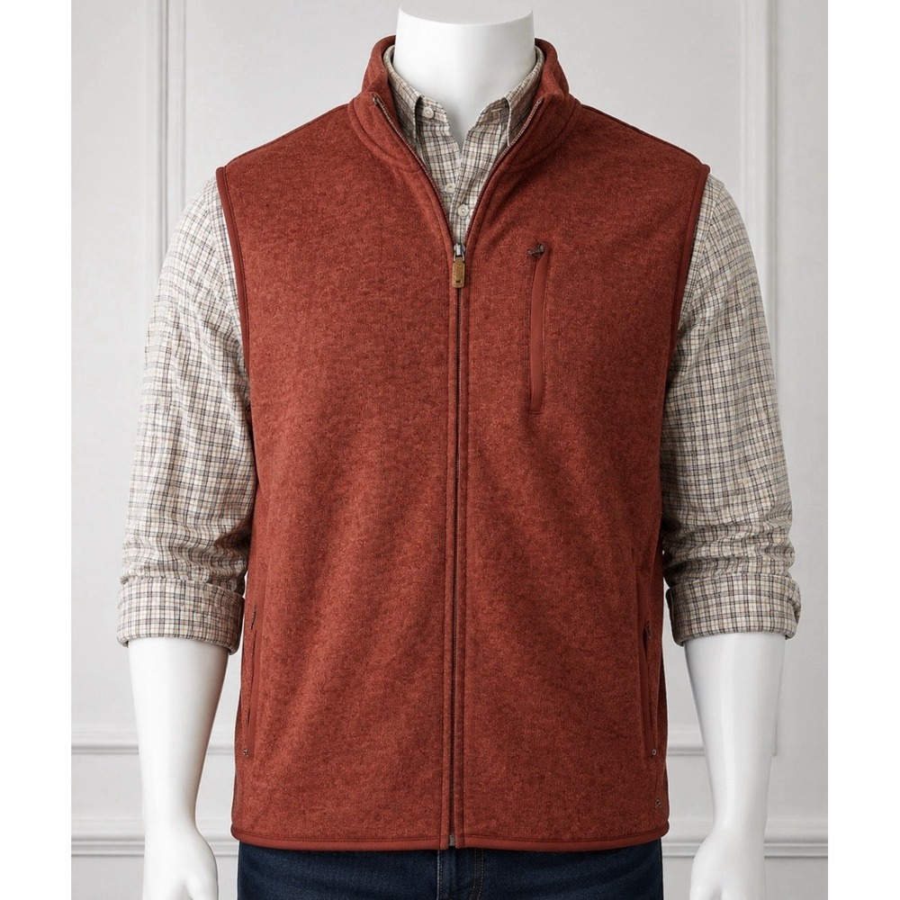 CROWN AND IVY Men's NEW Rust Colored Fleece Vest XXL Full Zip Large Pockets